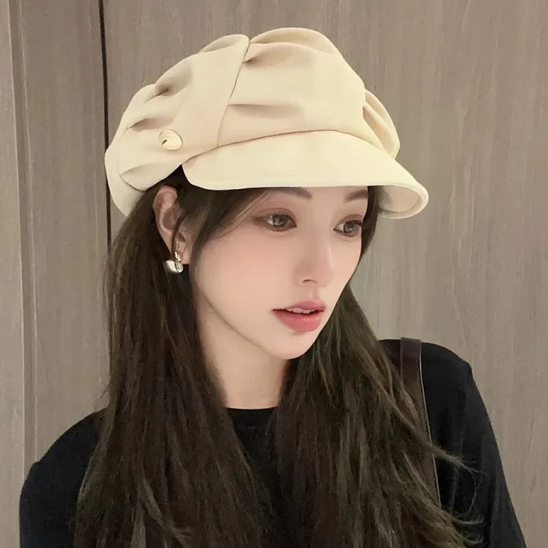 

Berets for Women Spring Autumn Sunhat Beret Female Hat Fashion Casual Octagonal Retro Cloud Hats Women's Pleated Octagonal Hat