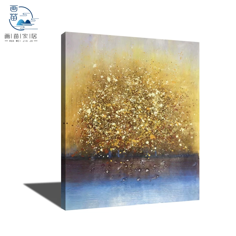 

Original Hand-painted Oil Painting Blue Gold Decorative Simple Modern Abstract Hand Painting Gold