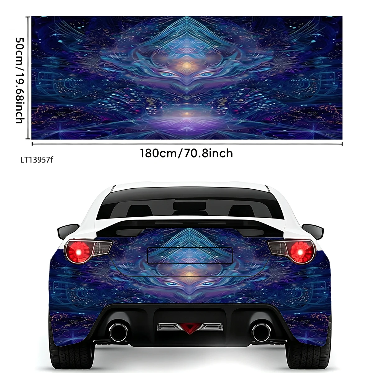Trippy Psychedelic Cosmic Geometric Face Universal Car Rear Tail Wrap Waterproof Vinyl Decal Off Road Bumper Exterior Mod Decor