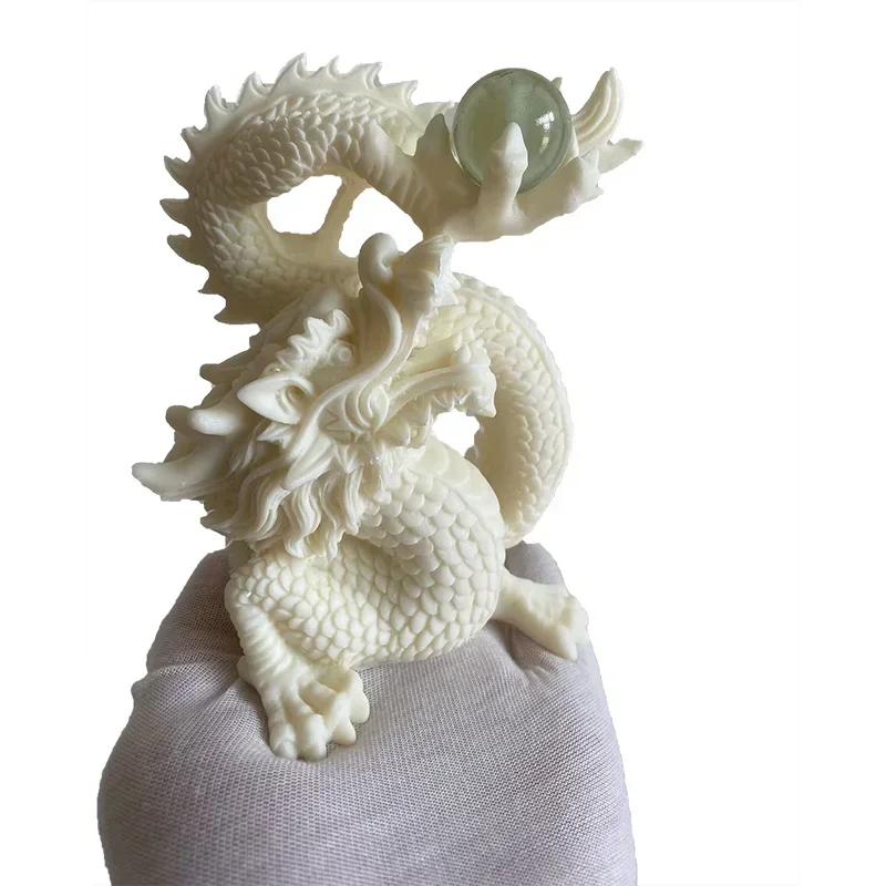 White Plate Dragon Play Beads Mascot Sculpture Statue，Modern art sculpture，High-end home decorations，Chinese mascot gift statue