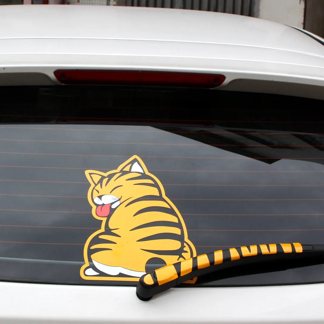 Creative Car Rear Glass Reflective Wiper Stickers Cartoon Cute Wagging Tail Cat Stickers Car Decoration Waterproof Stickers