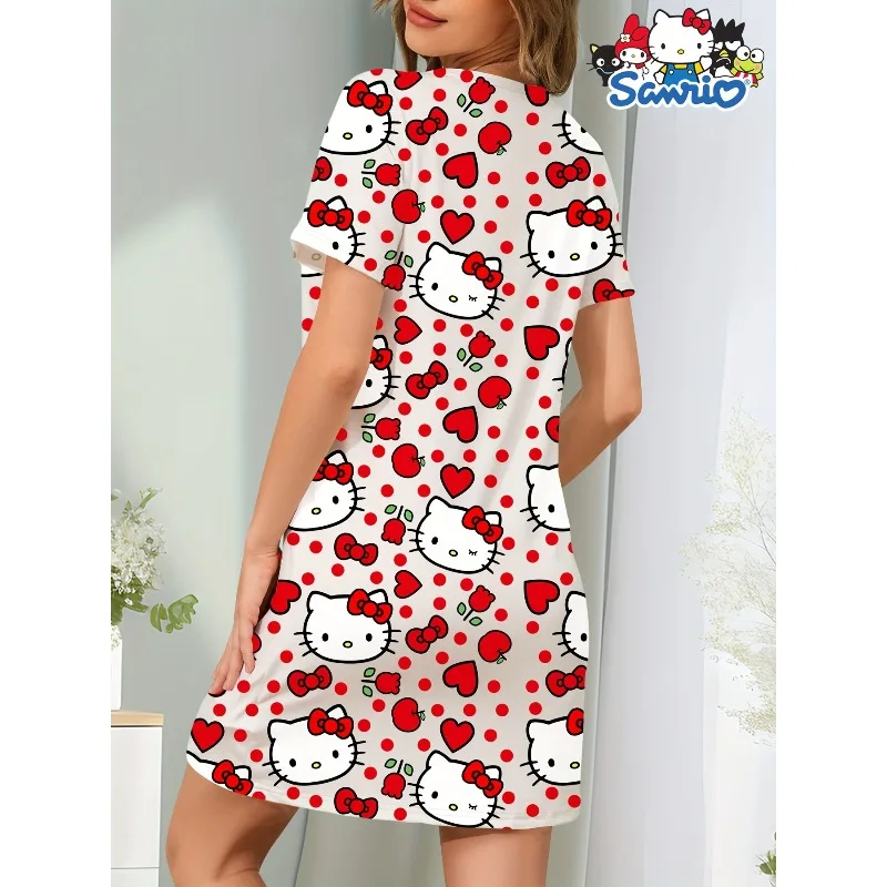 

Женская ночная рубашка с принтом сердца Hello Kitty, подарок на день рождения для взрослых Hello Kitty, повседневная повседневная одежда, удобная одежда