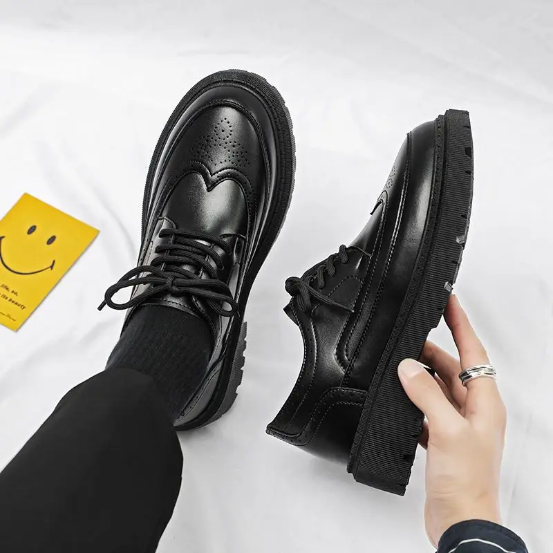 

Men's Slim Loafers Spring British Design Thick Sole Inner Height Increase Black Korean Style Business Formal Shoes