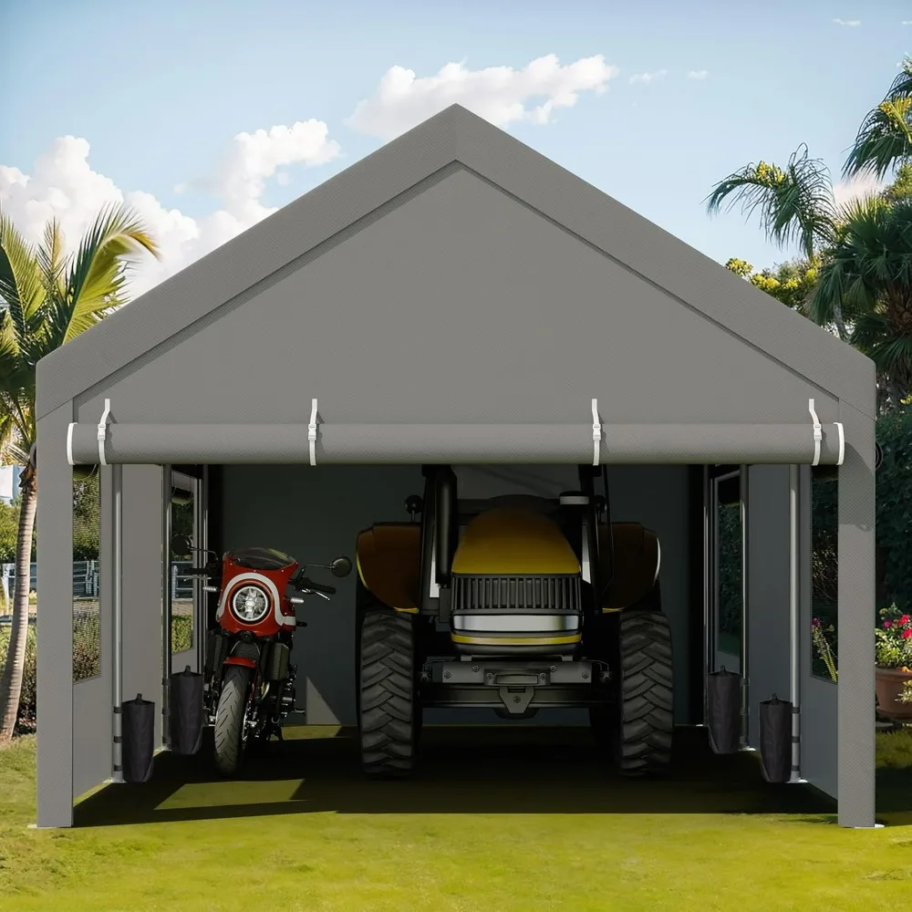 JY QAQA Carport، 10x20 FT أقطاب فولاذية معززة للخدمة الشاقة مع جدران وأبواب جانبية قابلة للإزالة، مظلة سيارة ذات نوافذ قابلة للطي