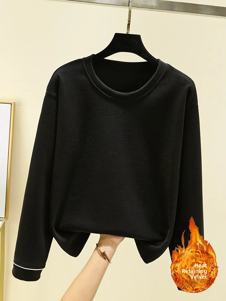 Thiened hiver Long Sve T-irt femme Fce auto-chauffant rond Ne Base irt décontracté grande taille minceur haut