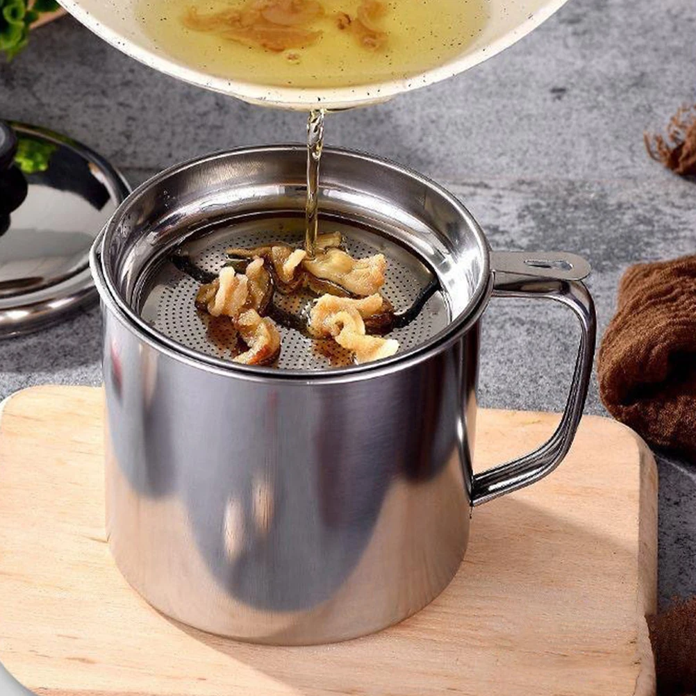 

Stainless Steel Oil Filter Pot Large Capacity Kitchen Grease Canister Strainer Container Silver Practical Material Filtration