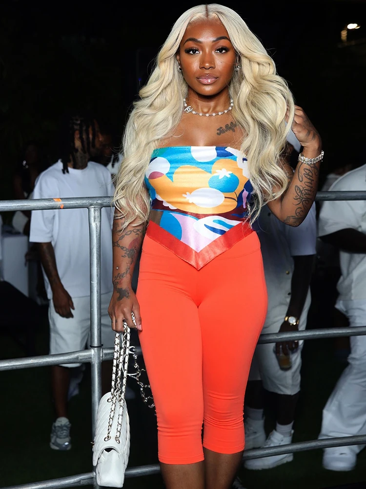 

Weird Puss сексуальный хипстерский женский комплект из 2 предметов Y2K без бретелек красочные топы с животом + велосипедные шорты плотные эластичные полуночные клубные наряды