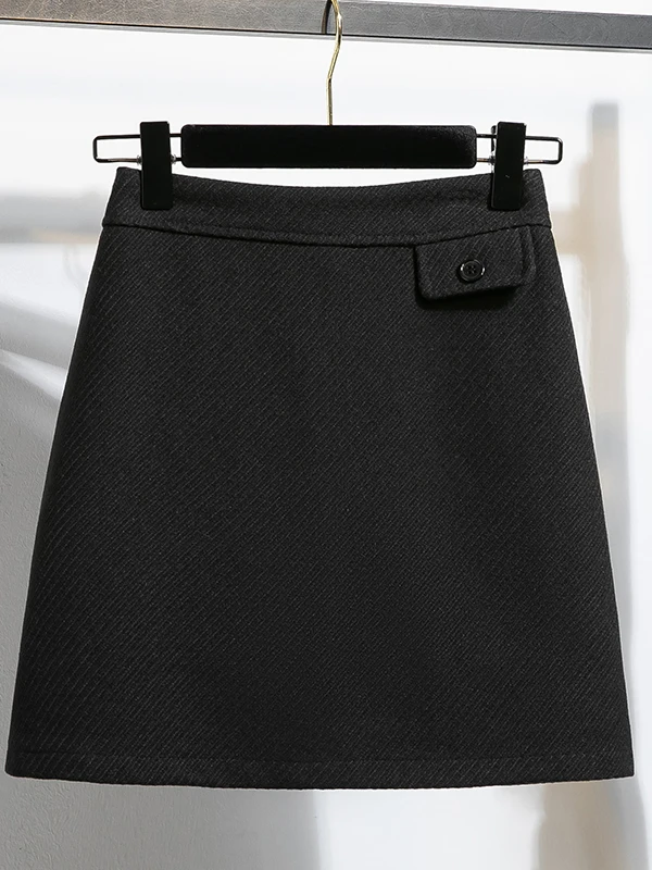 Saia evasê de cintura alta para mulheres em tecido de lã Bla lisonjeiro design de emagrecimento perfeito para estações de outono e inverno