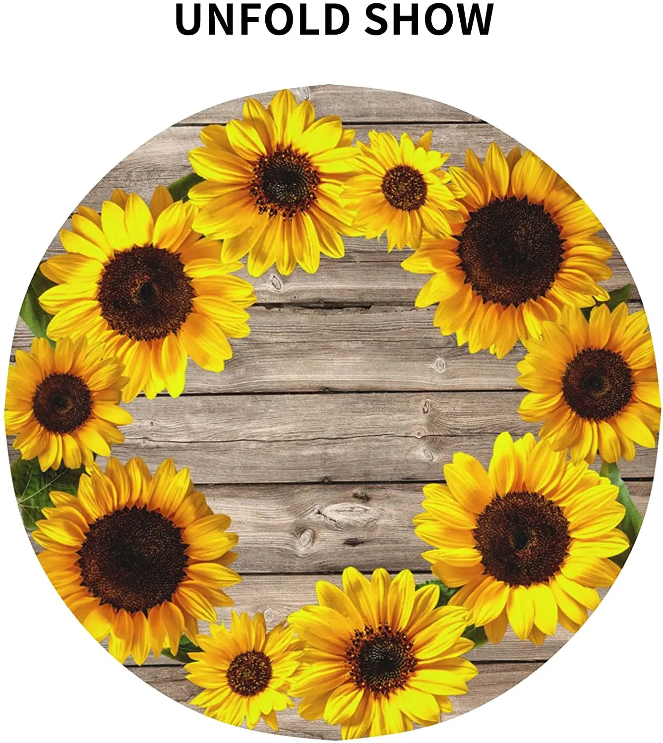 Table Cloth Round 60 Inch Autumn Sunflower on Rustic Wood Grain Tablecloth Waterproof Washable Table Cover for Outdoor Intdoor