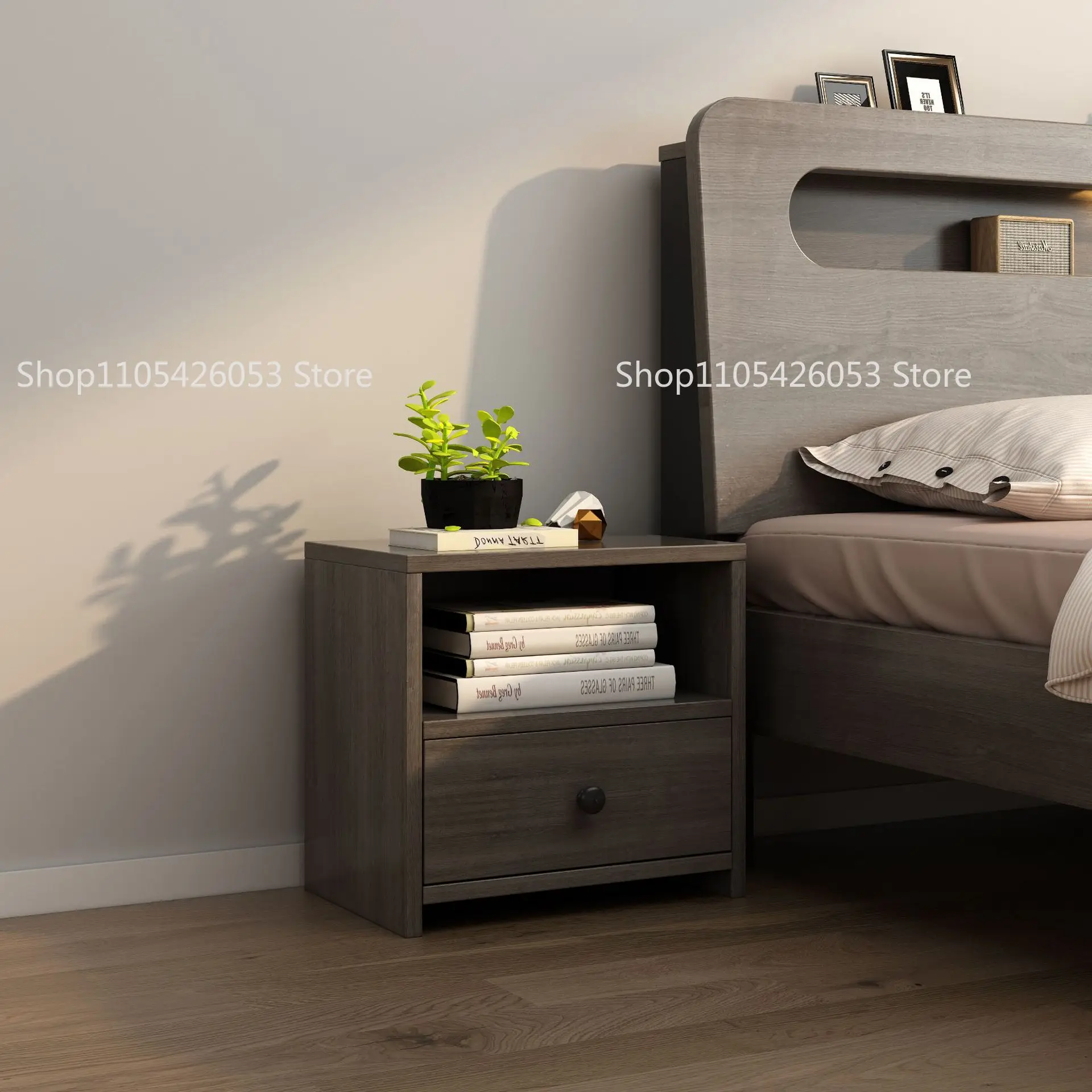 Modern simple bedside table Multifunctional cabinet Drawer cabinet Multi-color optional gray Walnut log white