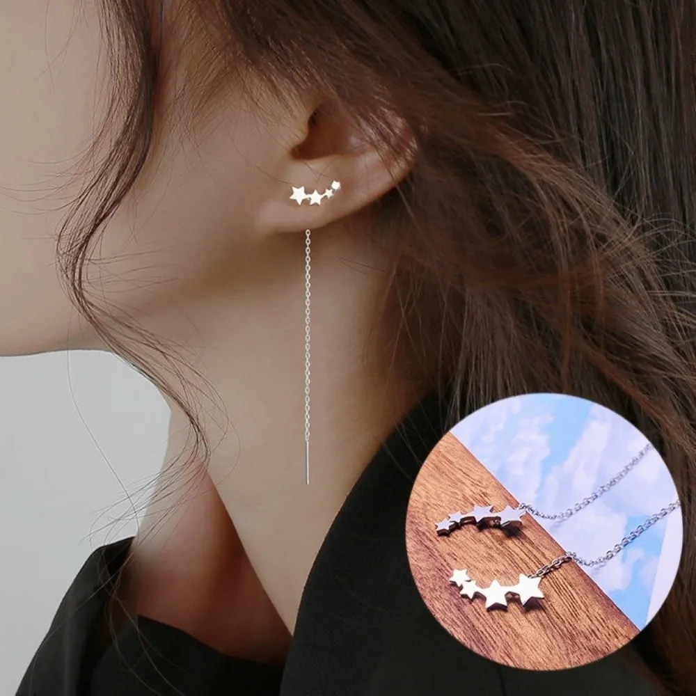 Elegant Long Wire Drop Ear Earrings Straight Star Beads Tassel Earrings Thread Chain Heart Beads Chain Earrings Party Wear