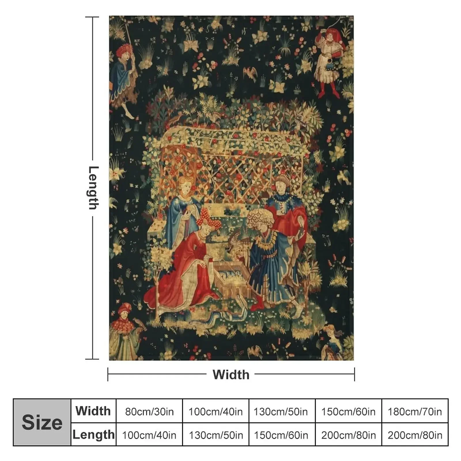 FALCONS BATH Red Blue Antique Medieval Tapestry,Court Figures,Birds, Flowers ,Rose Trellis Throw Blanket Winter beds Blankets