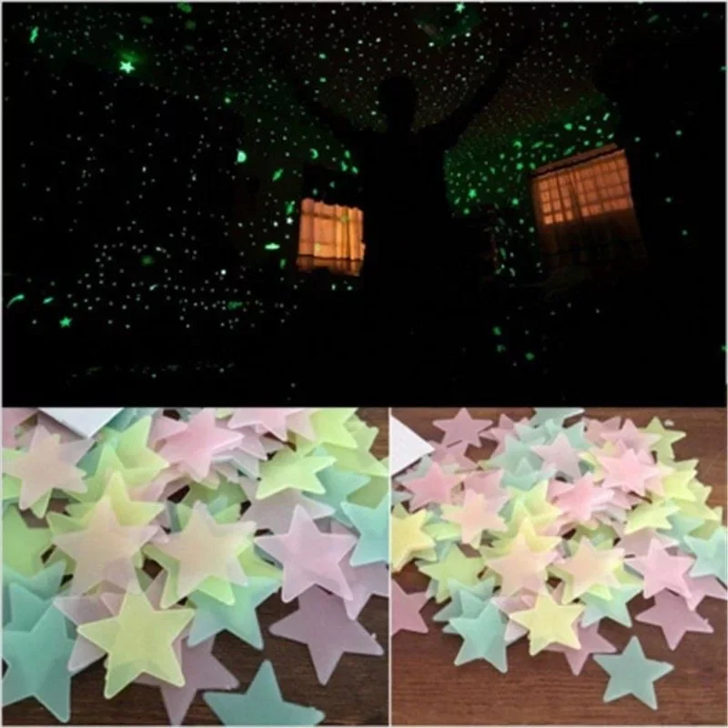 

100PCS Glow-In-The-Dark Star Wall Stickers Art Decoration For Kids' Rooms Self-Adhesive 3D Star Wall Sticker Wall Decor Decals