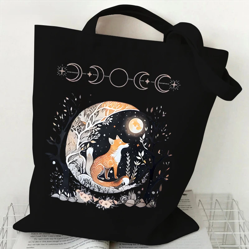 Fox Oil Painting Series Shoulder Bag Vintage Aesthetics Animal Women Tote Bag Students Fashion Cartoon Storage Books Canvas Bag