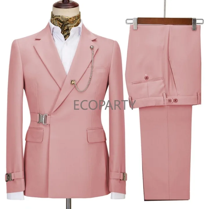 

2024 Mens Suits 2 Pieces Slim Fit Set Stainless Steel Clasp Prom Wedding Suits for Men Special Button Design Blazer+Pant