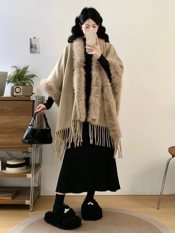 

Oversized Autumn Winter Coat Women's Tassel awl Cowl Ne Long Sve Faion plus Size Clothing Casual Korean Sle