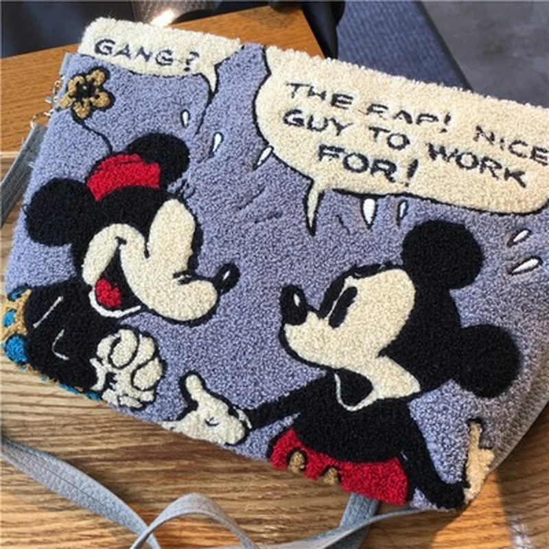 Disney Cartoon High Quality Ladies Handbag Character Pattern Series Plush Shoulder Bag Embroidery Mobile Phone Bag Fashion Trend