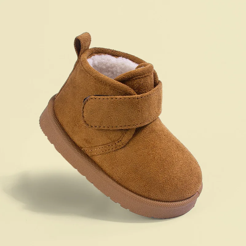 أحذية الثلوج الخارجية للأولاد والبنات، أحذية شتوية دافئة مضادة للانزلاق باللون البيج والأسود للأطفال