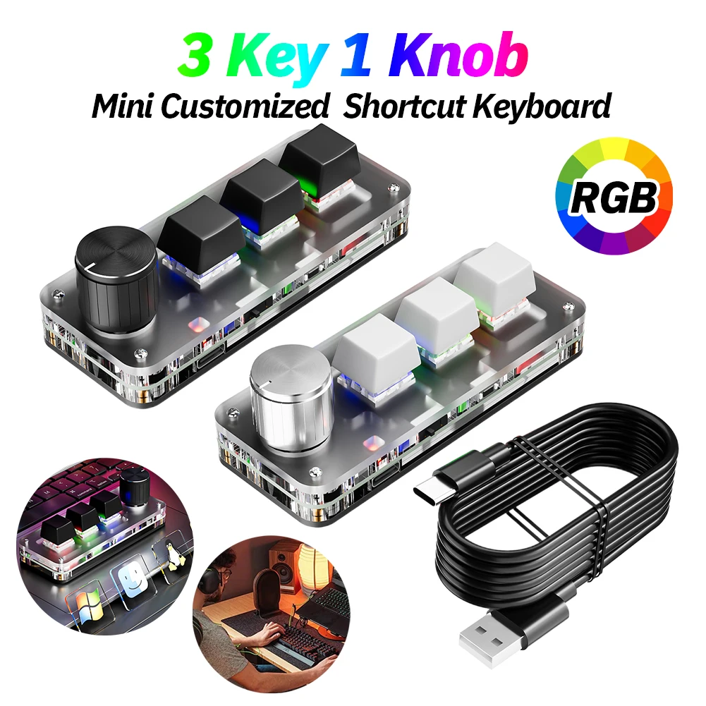 3 Key 1 Knob Programming Macro Custom Knob Keyboard Gaming Keypad RGB Wired Mechanical Keyboard Wireless Shortcut Keyboard