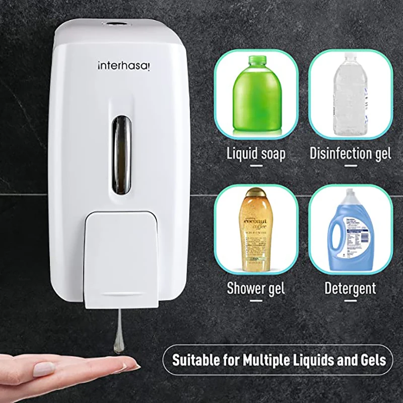 Interhasa Dispenser di sapone liquido da 800ML Dispenser di sapone da parete manuale Dispenser di disinfettante per le mani Dispenser di sapone a