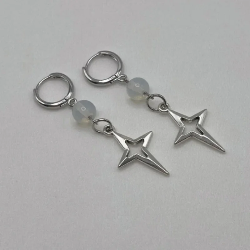 Blue Bead North Star Earrings Y2K Gothic Handmade Exquisite Production Simple and Atmospheric North Star Earrings Unique Gift