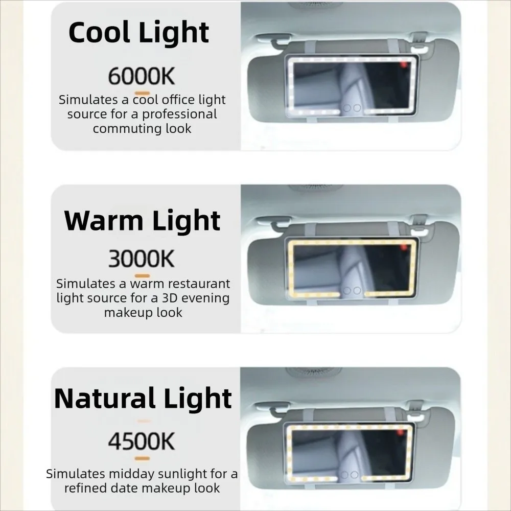 Ultra-thin LED Car Vanity Mirror with Touchscreen Three-color Light Adjustment High-definition Makeup Mirror Dimmable