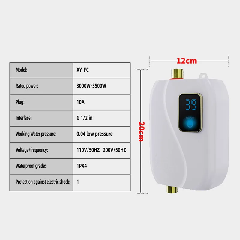 Mini Aquecedor de Água Instantâneo Elétrico Montado na Parede, EUA, UE, Aquecimento Rápido, Cozinha, Tesouro, Casa de Banho, Pequeno, 3500W