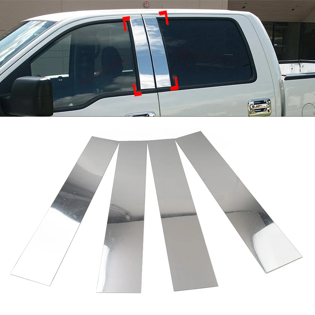 4Pcs Silver Car Pillar Post Door Window Cover Trim For Ford F-150 For Lincoln Mark LT 2004-2014 4 Door Only