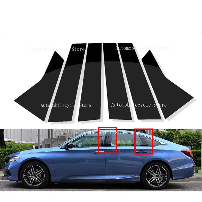 6PCS Glossy Black Pillar Posts Fit For  Honda Accord Sedan 2018- 2020 2021 2022 2023   Window Moulding B C Center Sticker Cover