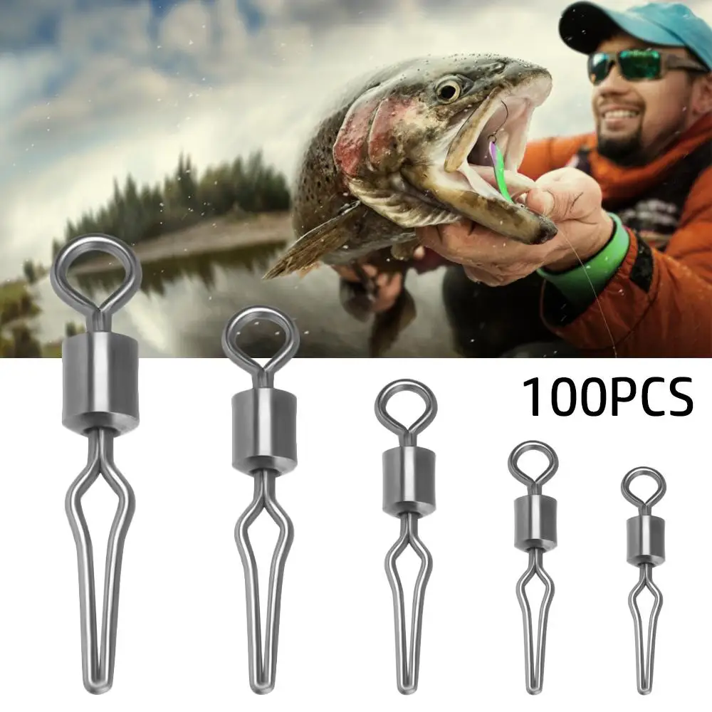 100Pcs Swivels With Side Line Clip Fishing Hanging Snap Fishhooks And Crap Connector Barrel Swivel Angling Supplies