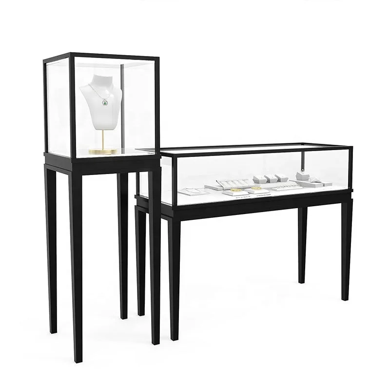 Custom. black jewelry store display cabinet locable jewelry shop showcase