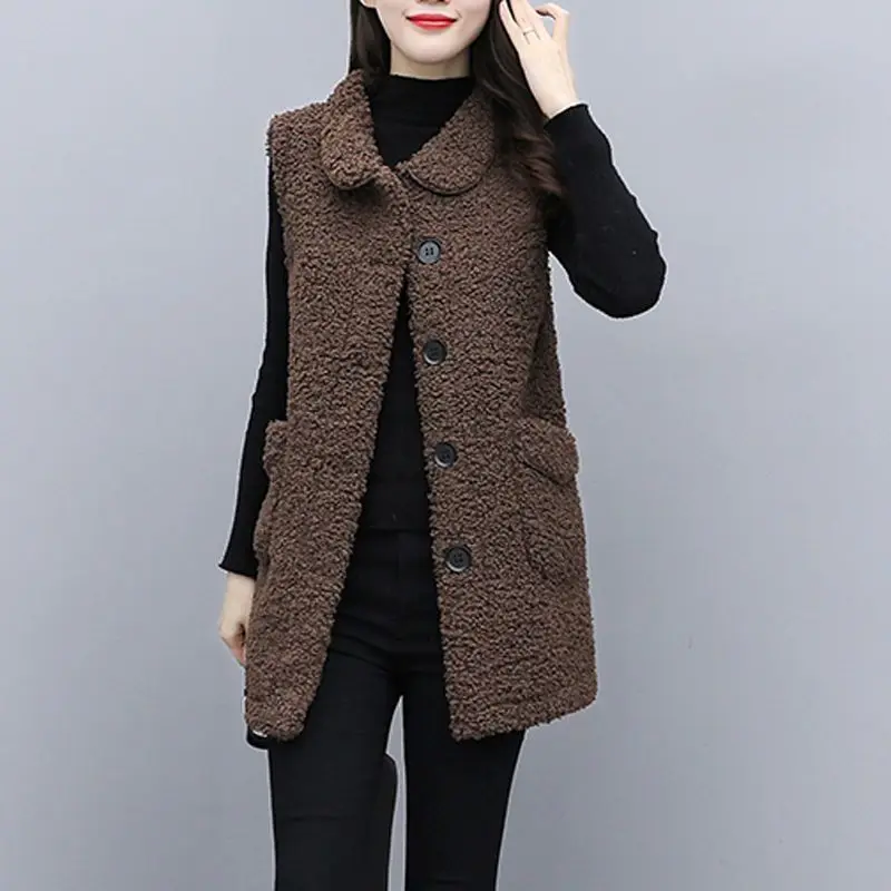 Lamb Fleece Jacket for Women Loose Medium Long Autumn Winter New Worn Outside Korean Version One-piece Fashion Vest Jackets