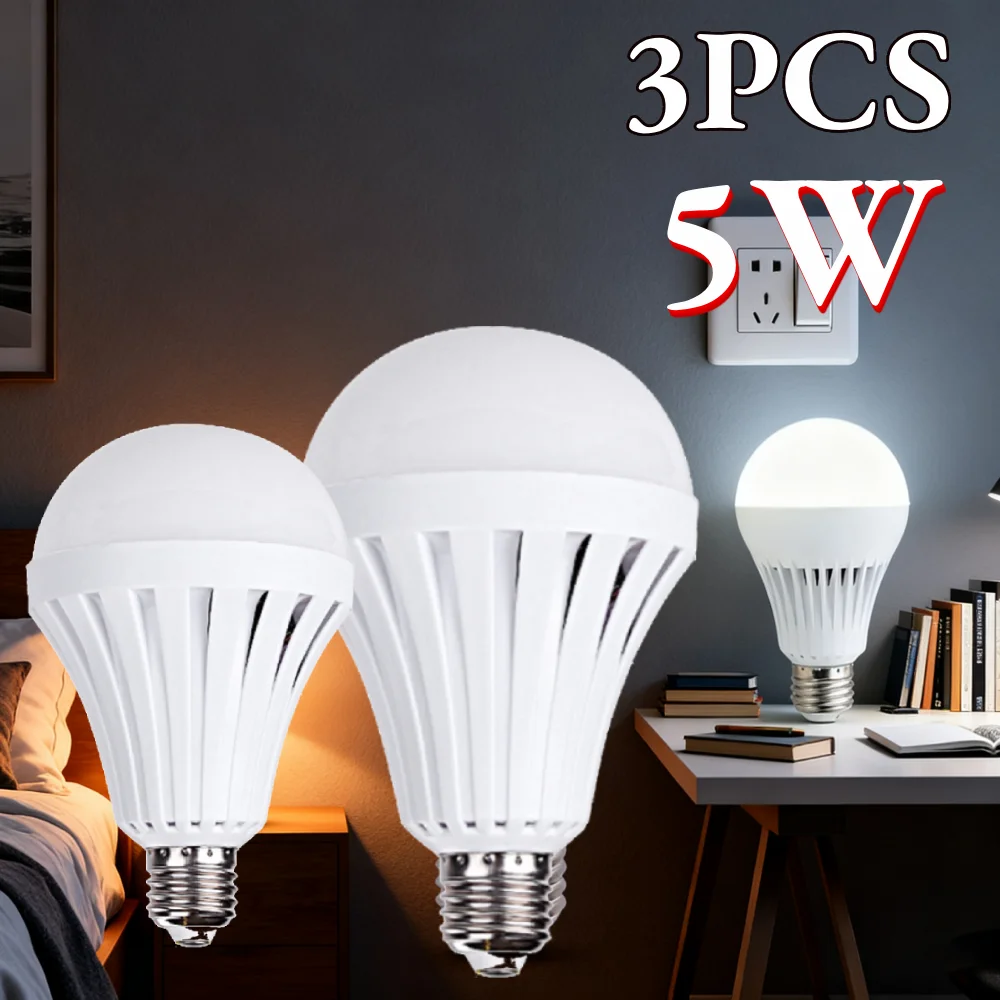 3pcs 5W Power 3-5H Backup Outage Emergency LED Bulb E27 Rechargeable Camping Light Energy Saving Environmentally Lights  Bulb