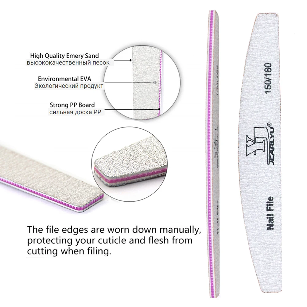 Limes à ongles professionnelles, grain 150 à 180, panneau émeri, pour manucure, tampon de polissage, outils de pédicure, 3 pièces