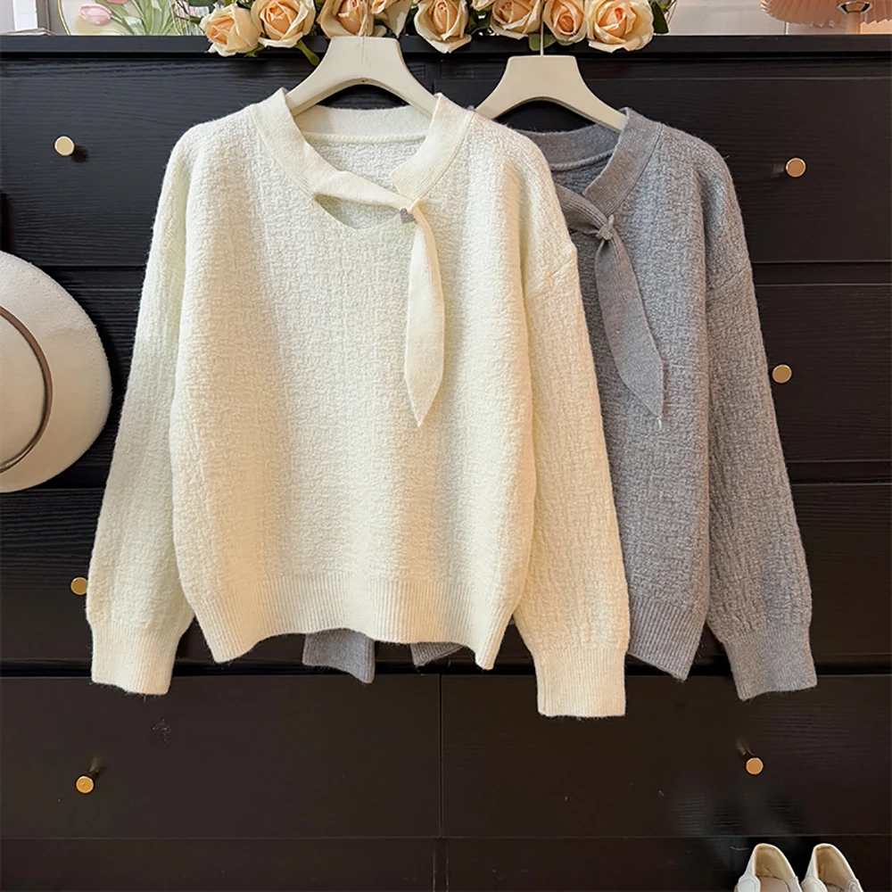 

Высококачественные вязаные топы с v-образным вырезом и v-образным вырезом, французские элегантные темпераментные свитера с длинными рукавами, универсальный вязаный пуловер для поездок на работу