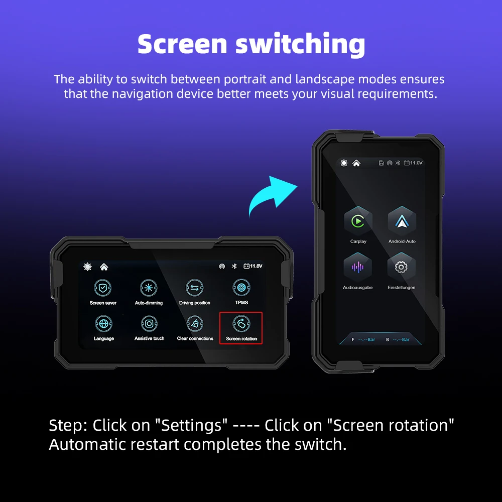 EKIY 6,25 Zoll Kabelloses CarPlay Moto Android Auto Tragbares Digitales Motorrad-Dashboard GPS-Navigation Abnehmbarer Bildschirm – Detail 10