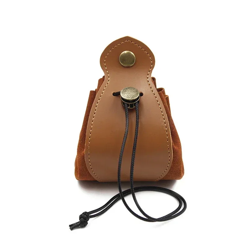 Medieval Viking Belt Pouch Men's Renaissance Leather Coin Purse Drawstring Waist Bag for LARP Cosplay Costume Accessories