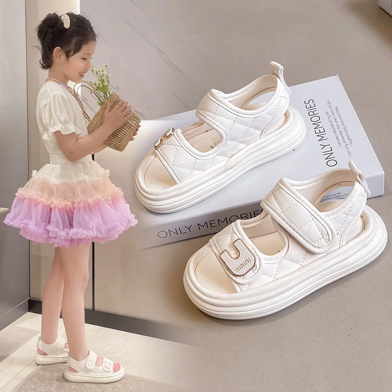 

Summer Fashion Kids Comfortable Elegant Students Cute Metal Casual Solid Color Beautiful Baby Girls Children's Princess Sandals