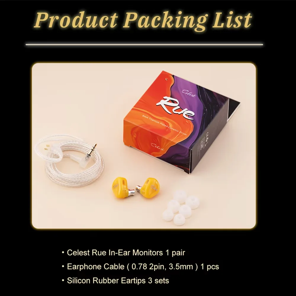 Celest Rue In Ear Earphones With Mic Composite Titanium Diaphragm 6mm Micro Dynamic Driver Headset Cable Hifi IEMs For Gifts