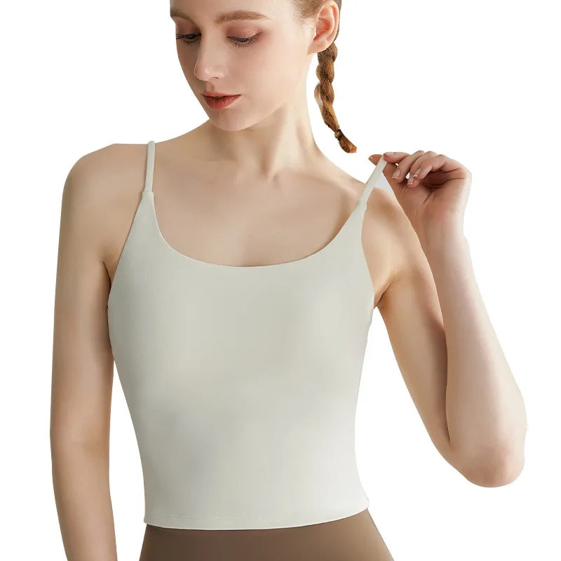 

2025 Women's High Strength Nude Feel Sling Yoga Fitness Vest Shockproof Push up Fabric U shaped Beauty Back Design for Gym