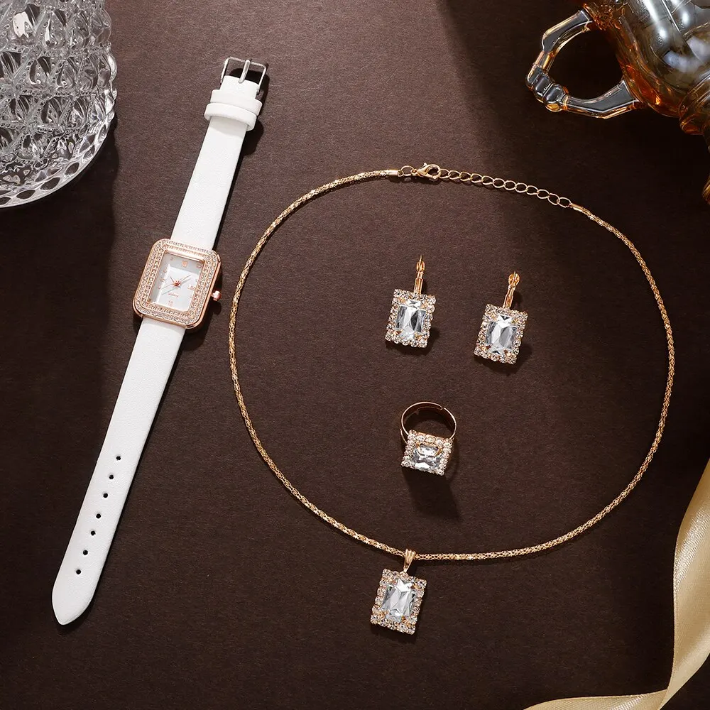 Women Fashion Quartz Watch Female Clock Square Dial Luxury Brand Design Women Watches Simple Ladies Wrist Watch Jewelry Set