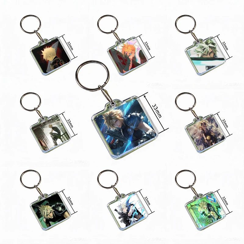 Final Fantasy VII Badge Cloud Strife Acrylic Keychain Handmade Hanging Ornaments for Clothes Backpack Decoration