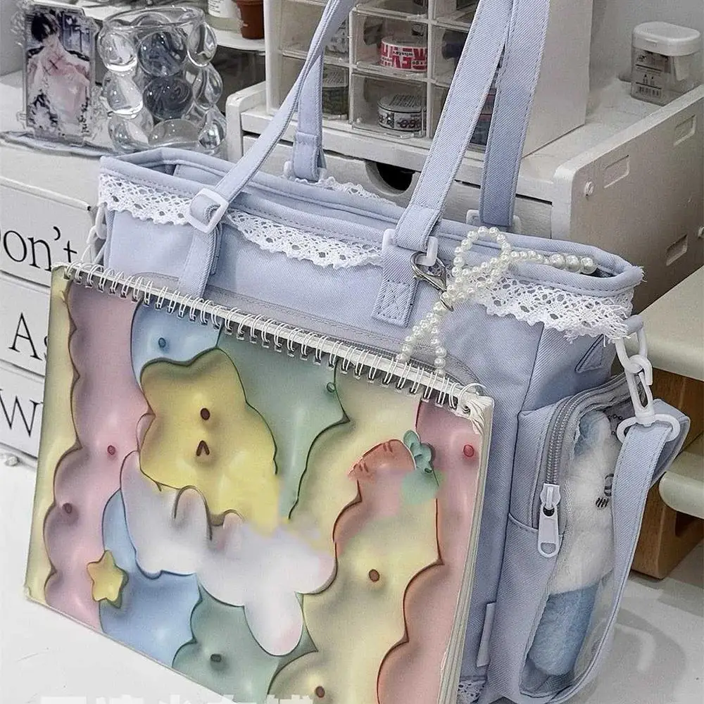 

Large Capacity Transparent Lace Crossbody Bag For Korean College Girls Single Oulder Bag With Zipper Soft Handle Casual Tote Bag