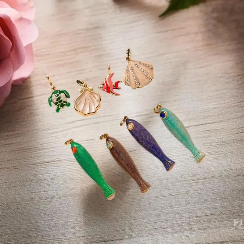 Vintage Ocean Themed Little Fish Shell Charms for DIY Jewelry Crafting