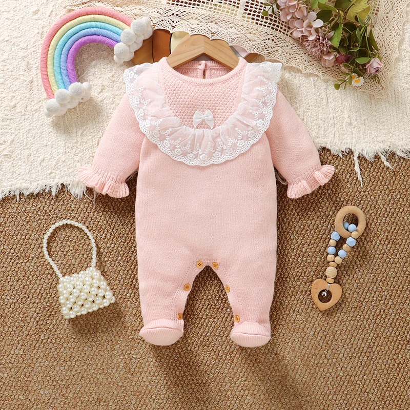 Rosa Baby-Strampler für neugeborene Mädchen, 0–18 Monate, lässige Oberbekleidung für Kleinkinder, langärmlige Overalls, einteiliger Kleinkind-Spielanzug