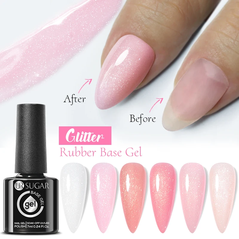 UR SUGAR Pink Glitter Rubber Base Gel Nail Polish  Self Leveling Soak Off UV/LED Semi Permanent Varnish French Manicure