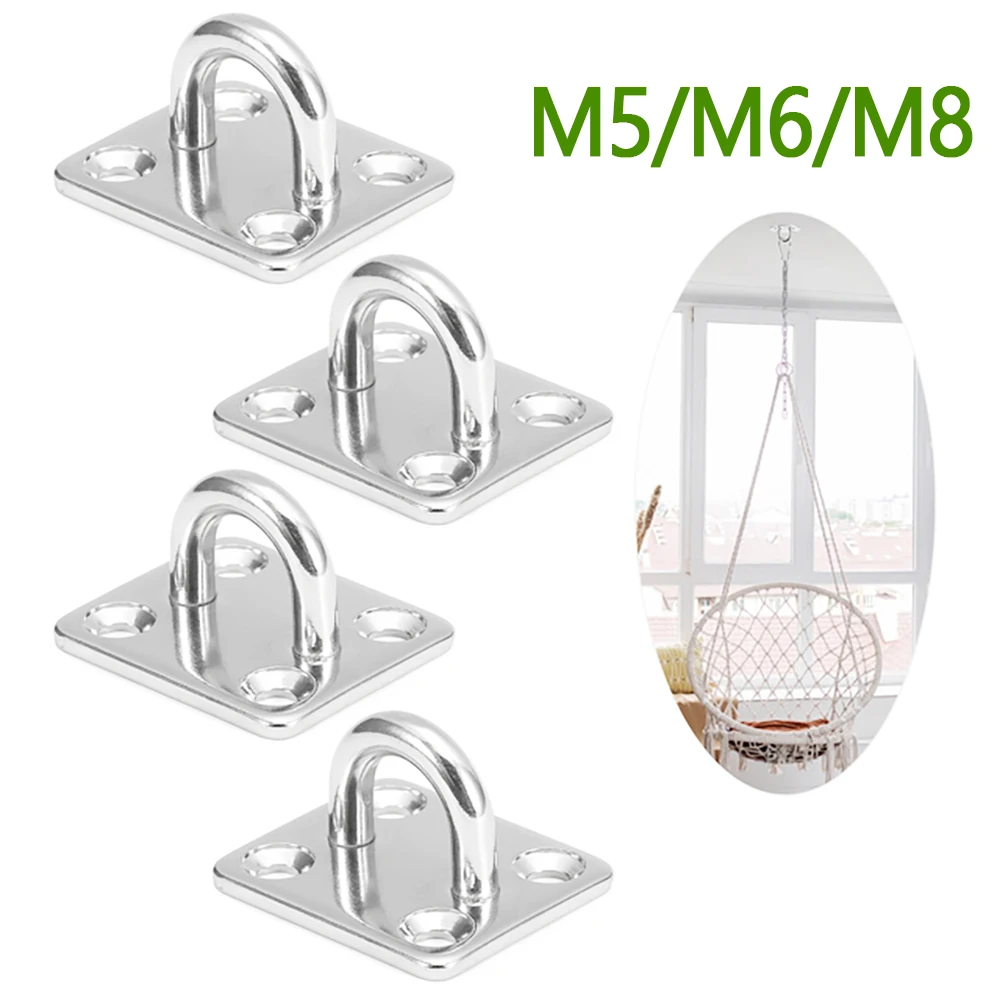 4 Uds M8-50X40mm 304 anillo grapa de acero inoxidable gancho bucle diseño en forma de U tornillos ganchos de pared placa gancho cuerda anillo de tracción hardware