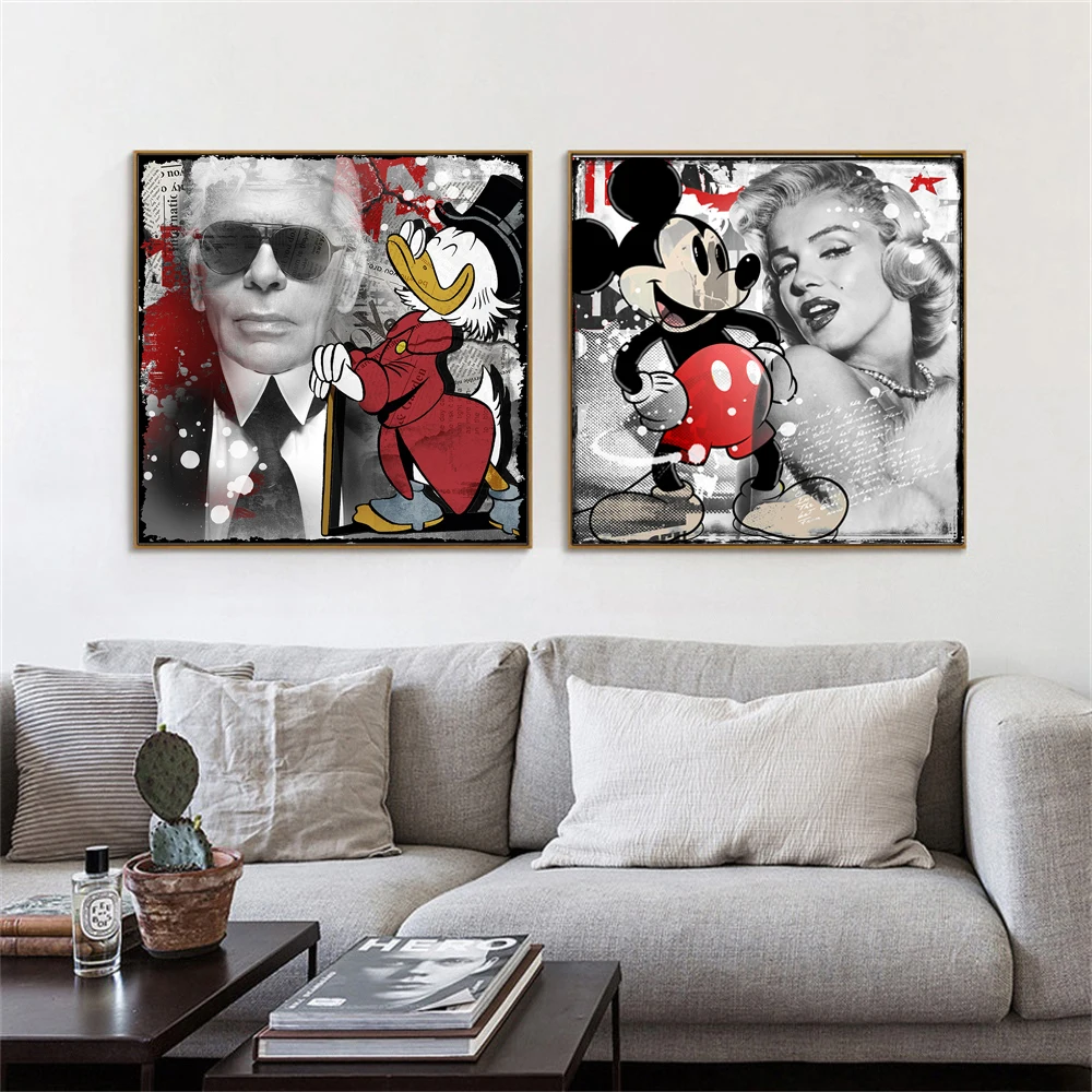 Disney Mickey Mouse Art Poster Pop Black and White Graffiti Art Canvas Painting Prints Living Room Home Decor Picture