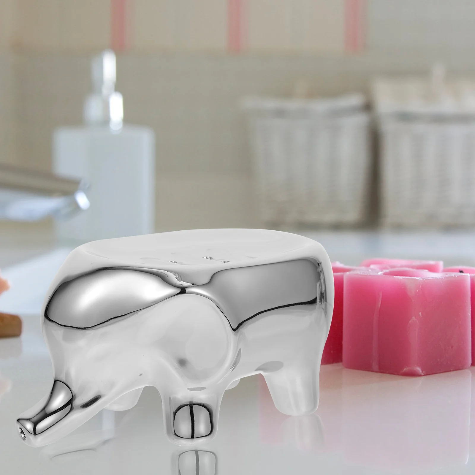 

Electroplated Elephant Ceramic Soap Rack Bathroom Organizer Soap Holder Draining Storage Stand Ceramic Storage Rack