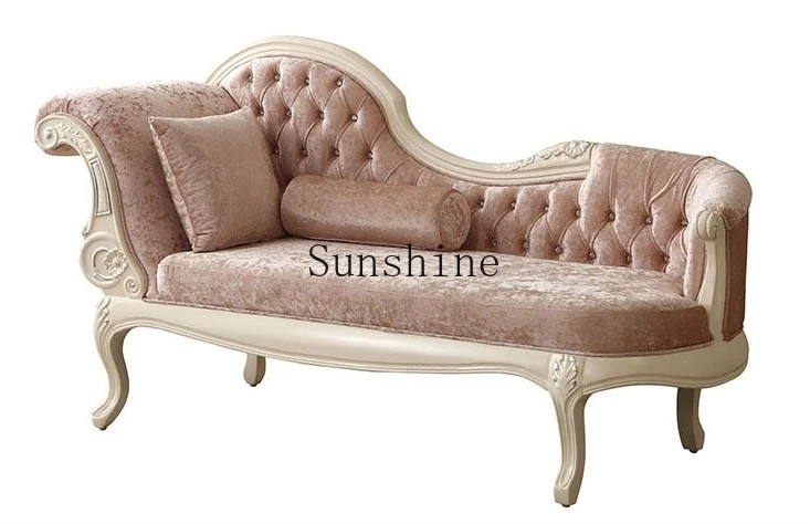 European solid wood carving flower fabric pull button chaise longue pink, ivory white, sofa, custom view 3